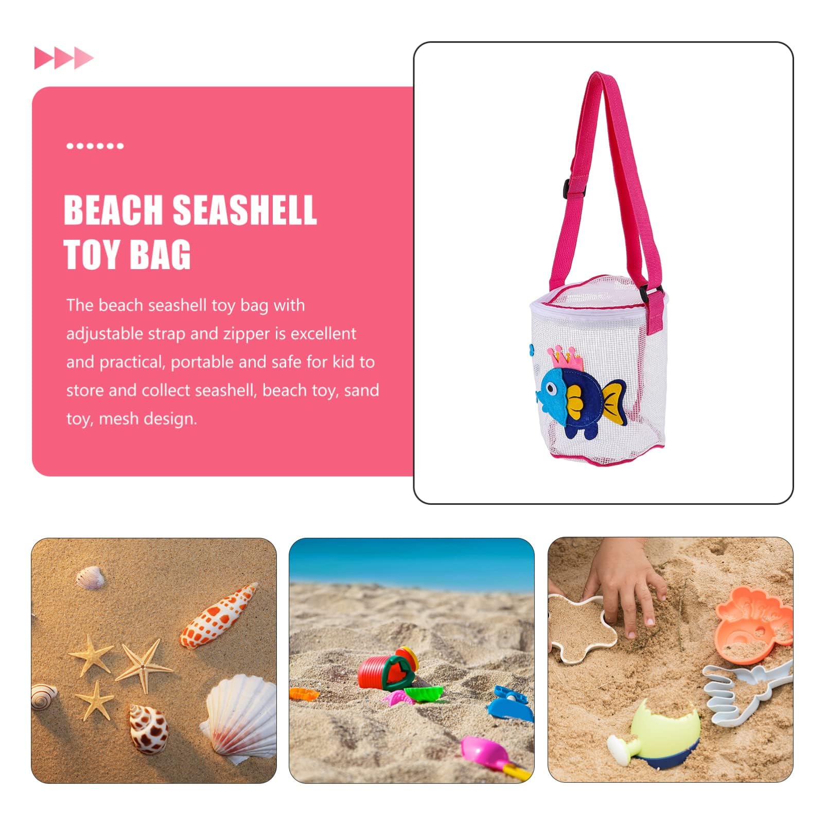 HONMEET Beachcomber Bag with Zipper Mesh Beach Toy Bag for Storage PVC Material