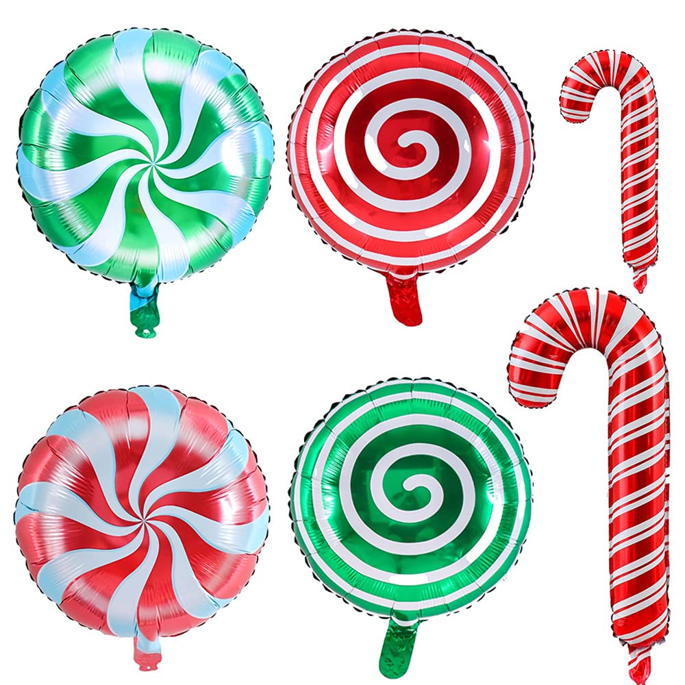 YADIRF 24 Pcs Christmas Candy Cane Foil Mylar Windmill Balloons,Sweet Party Decorations Theme for Holiday/Xmas/New Year/Candy Party Decorations Supplies