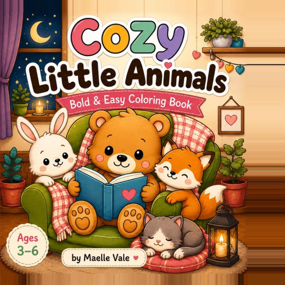 Cozy Little Animals: Bold & Easy Coloring Book for Ages 3–6