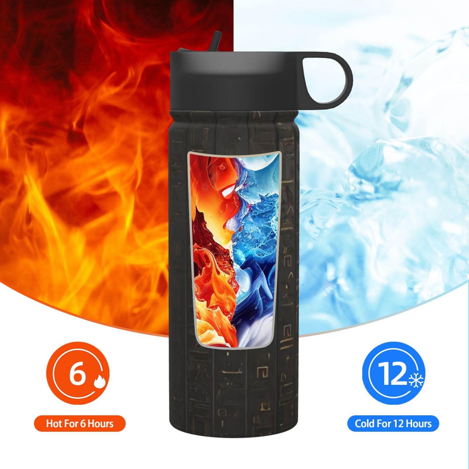 Thermobecher, Motiv: antiker ägyptischer Hieroglyphe, 530 ml, isolierter Wasserkocher, Reisebecher, Sport-/Fitnessflasche