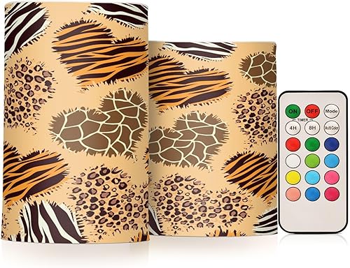 Velas sin llama con textura de corazones de leopardo, velas que funcionan con pilas, velas LED parpadeantes, velas eléctricas con temporizador para