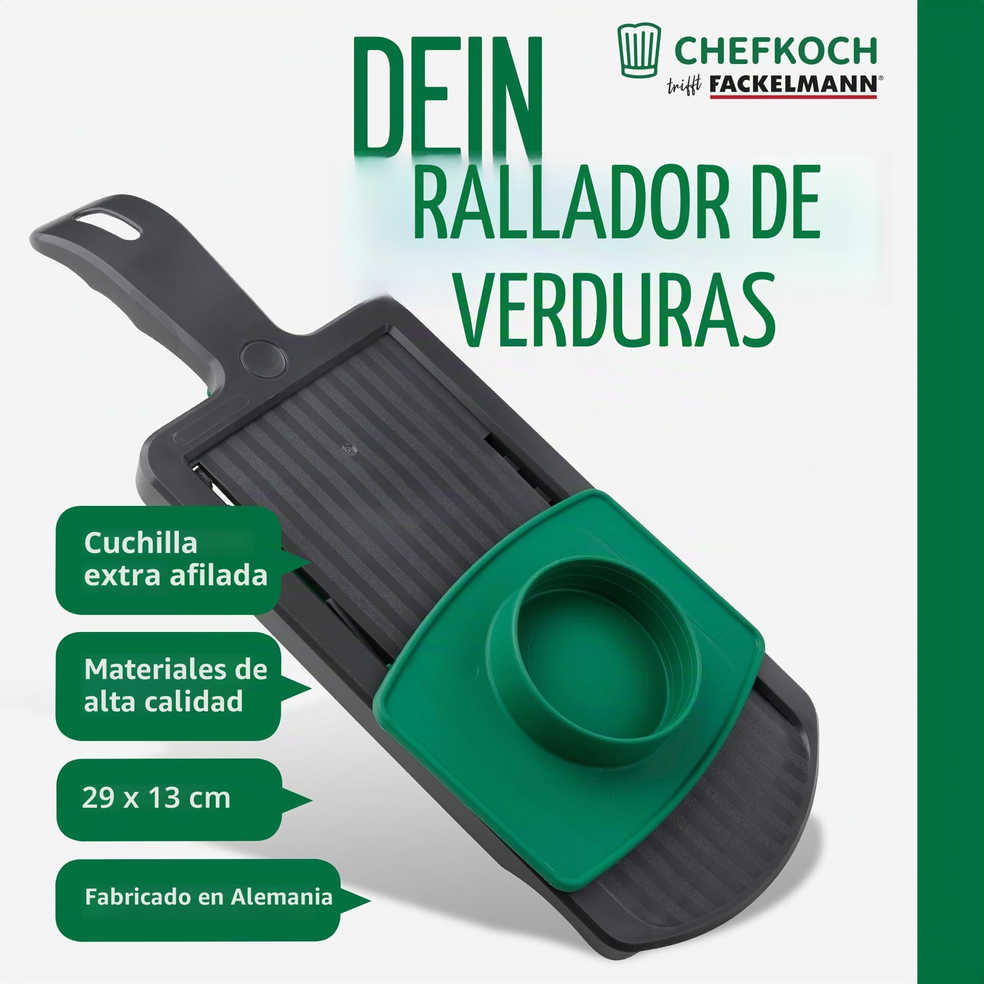 FACKELMANN Chefkoch Cortafiambres con soporte para restos y cuchillas de acero inoxidable extra afiladas - Perfecto para patatas, zanahorias y mucho más - Ajustable entre 1 y 6 mm