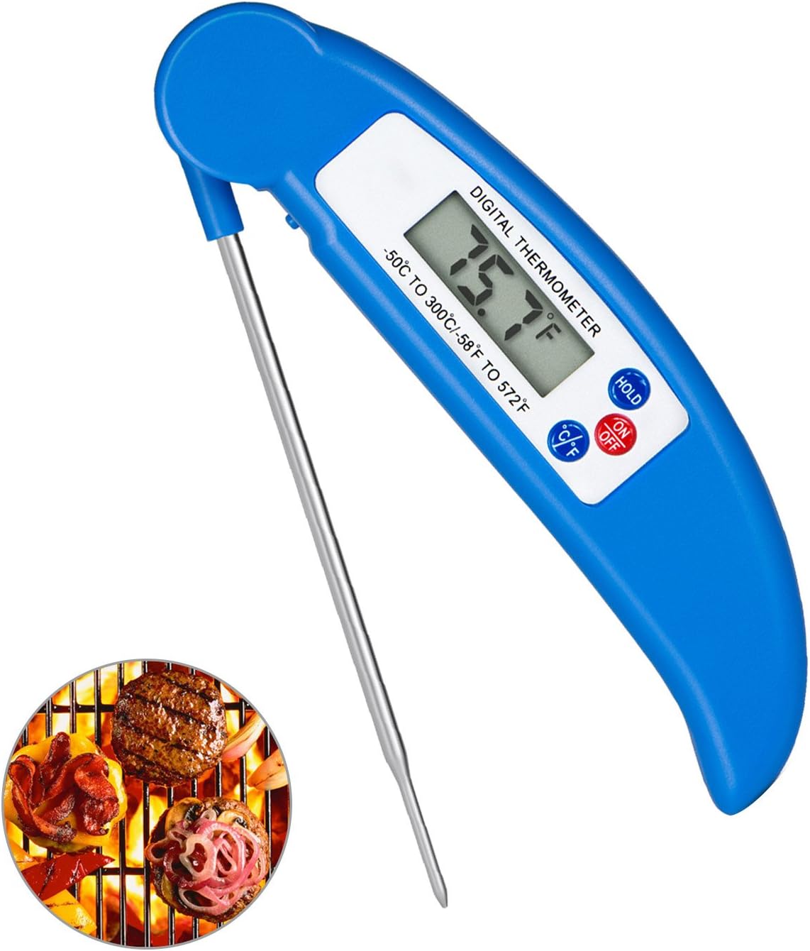 Digital Meat Thermometer Cooking Thermometer Instant Read with Food Safe Probe for Grill Kitchen bbq Smoker Oven Oil Milk by Lighting Mall (Blue)