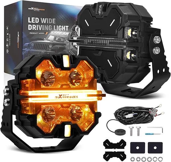 maXpeedingrods 5 inch 212W LED Off Road Lights, 7 RGB Colors LED Pod Light, Auxiliary Driving Lights 25440LM 3Modes, w/ 270°Side Shooter and Black Covers Spot Light for Jeep SUV Pickup ATV