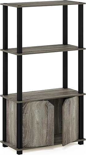 Miniatura 8 de Furinno Brahms - Estantería multiusos de 4 niveles, estante de exhibición, con puerta, roble francés grisnegro