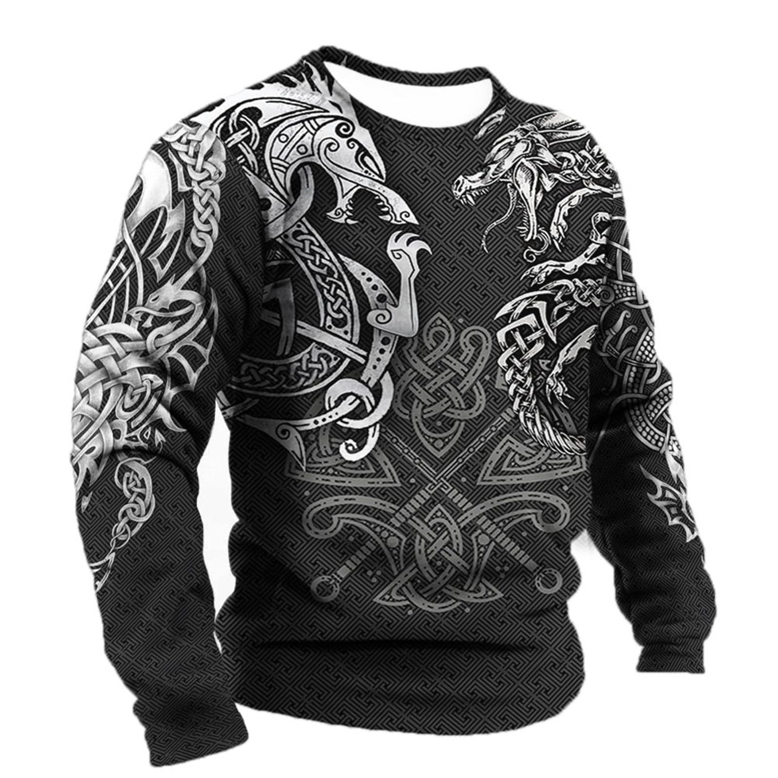 Famesale Men's # 2 Viking Hoodies Sweatshirt Casual Vintage Viking Tattoo 3D Printed Pullover Long Sleeve Round Neck Tops