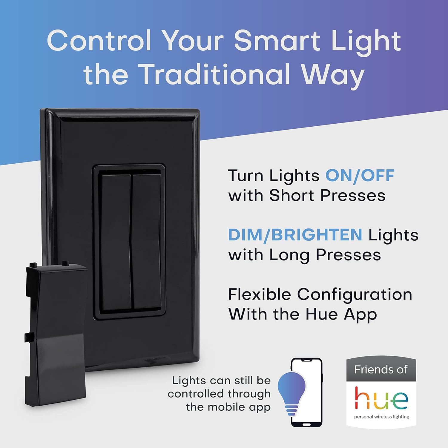 Bеѕt Cуbеr Mоndау 🔥 RunLessWire Click for Philips Hue Wireless Dimmer Light Switch, Smart Switch with Battery-Free Installation (Switch, Black)