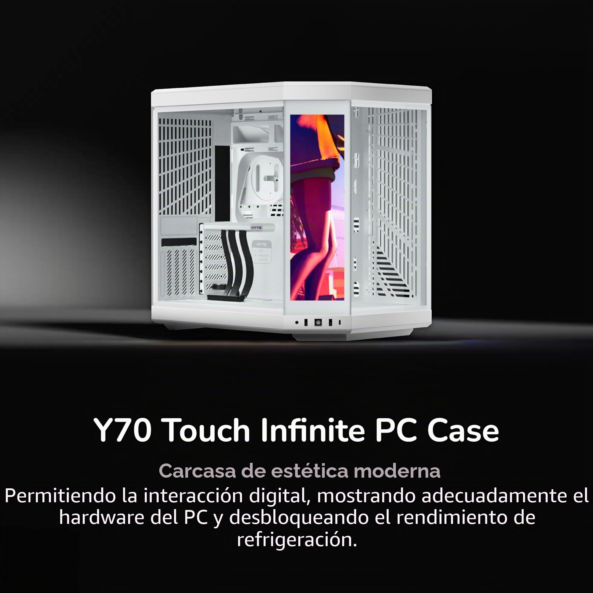 Hyte Y70 Touch Infinite Dual Chamber ATX Mid Tower - Funda estética Moderna con Pantalla táctil LCD integrada de 2.5 K, Color Blanco Nieve