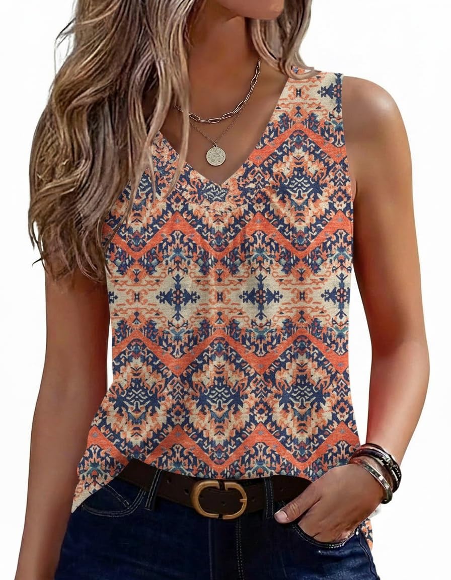 Zeagoo Top Damen V-Ausschnitt Tanktop Plissieret Sommer Top Ärmellos T Shirt Elegant Oberteile mit Rundsaum S-XXL