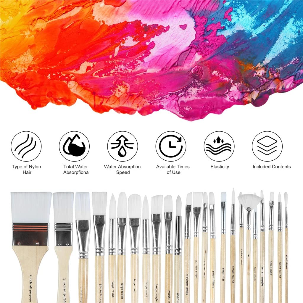 BATLAM 24-teiliges Pinselset mit Stoffpinselrolle, Ölmalzubehör, Aquarellpinsel für Acrylmalerei