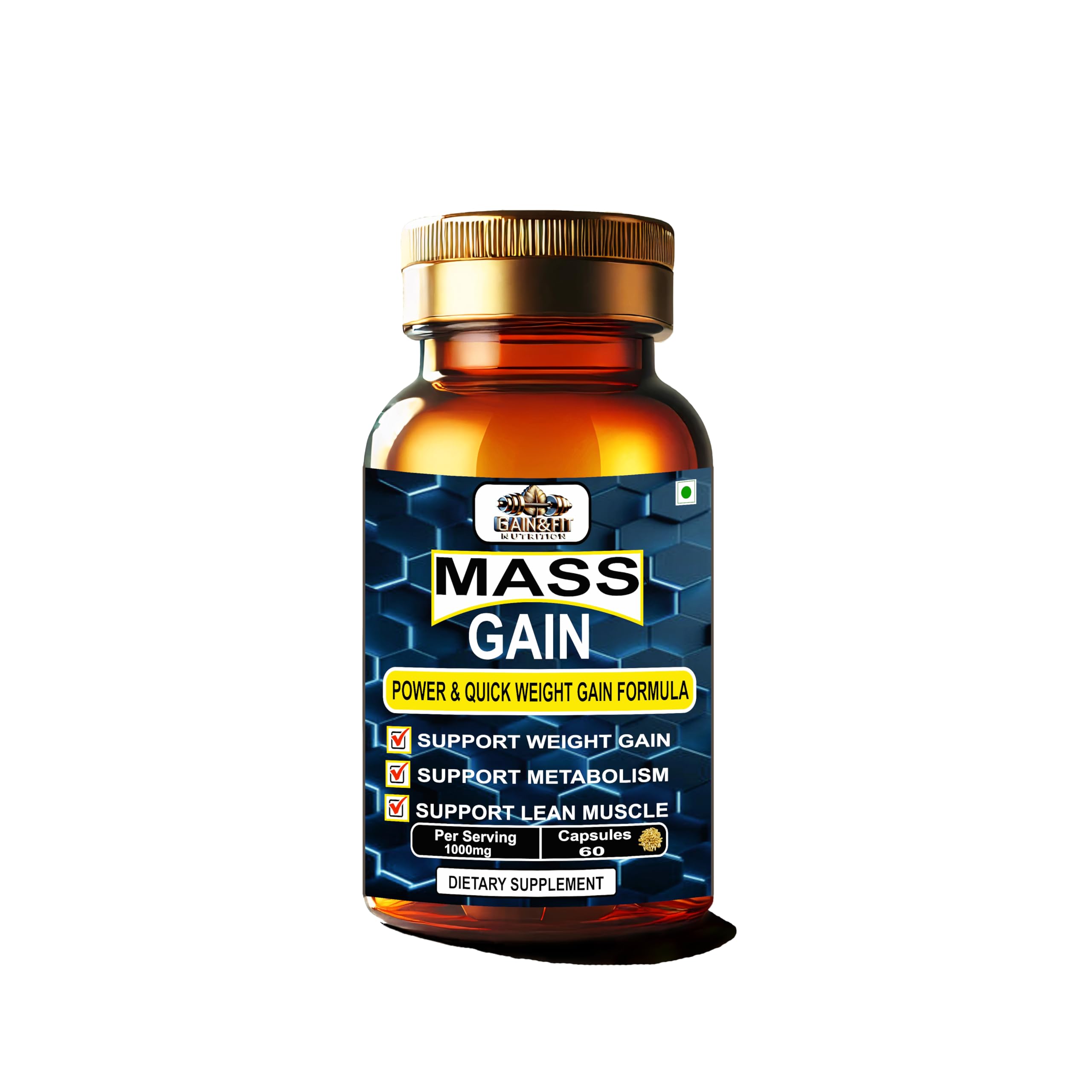 GAIN & FIT Bulk Gain Mass & Weight Gainer Capsule for Fast Weight & Muscle Gain, Daily Muscle Building Weight Lifters Supplement for Muscle Growth, Stamina & Strength, For Men & Women - 60 Capsules, 30 Servings.