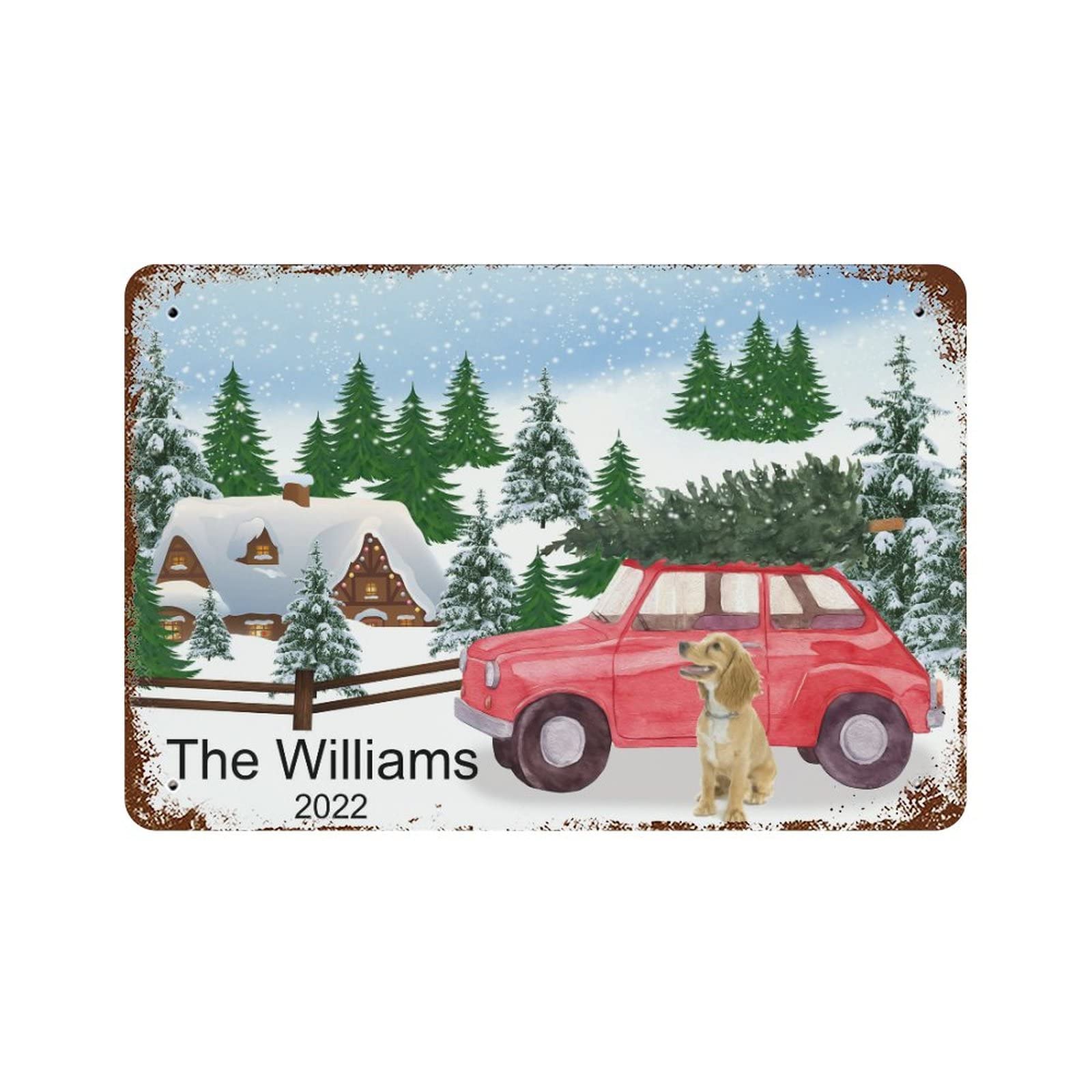 Panneau de Noël avec nom personnalisé de chien et camion pour maison et jardin rustique