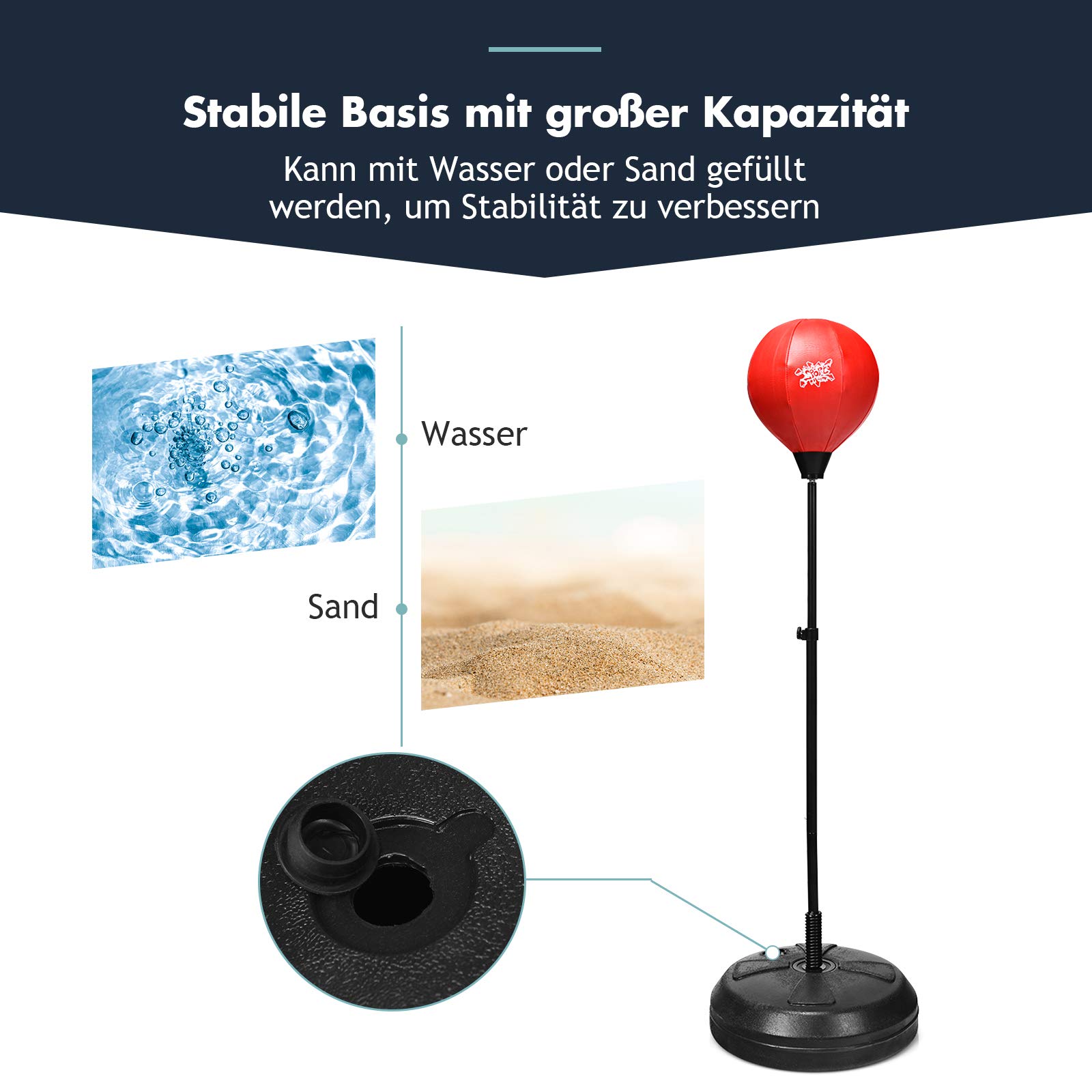 DREAMADE Boxsack Kinder mit Ständer, inkl. Boxhandschuhe & Handpumpe, Standboxsack Punchingball, Höhenverstellbar Boxsack Stehend für Kinder ab 8 Jahren