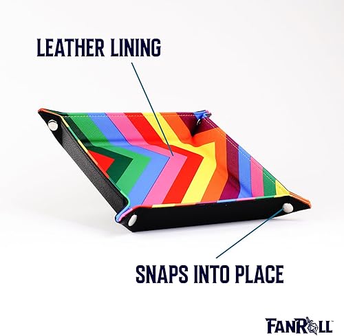 Miniatura 10 de FanRoll de Metallic Dice Games - Bandeja plegable de terciopelo para dados con respaldo de piel sintética acuarela arcoíris, juego de rol,