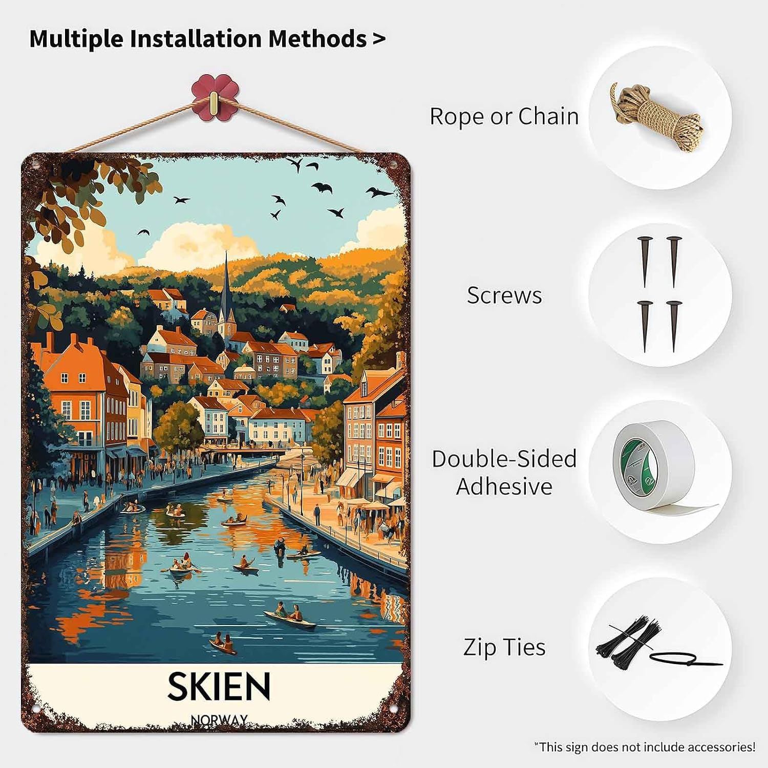 Skien Norway Travel Landscape Vintage Aluminum Metal Sign 8 x 12 Inch image 3