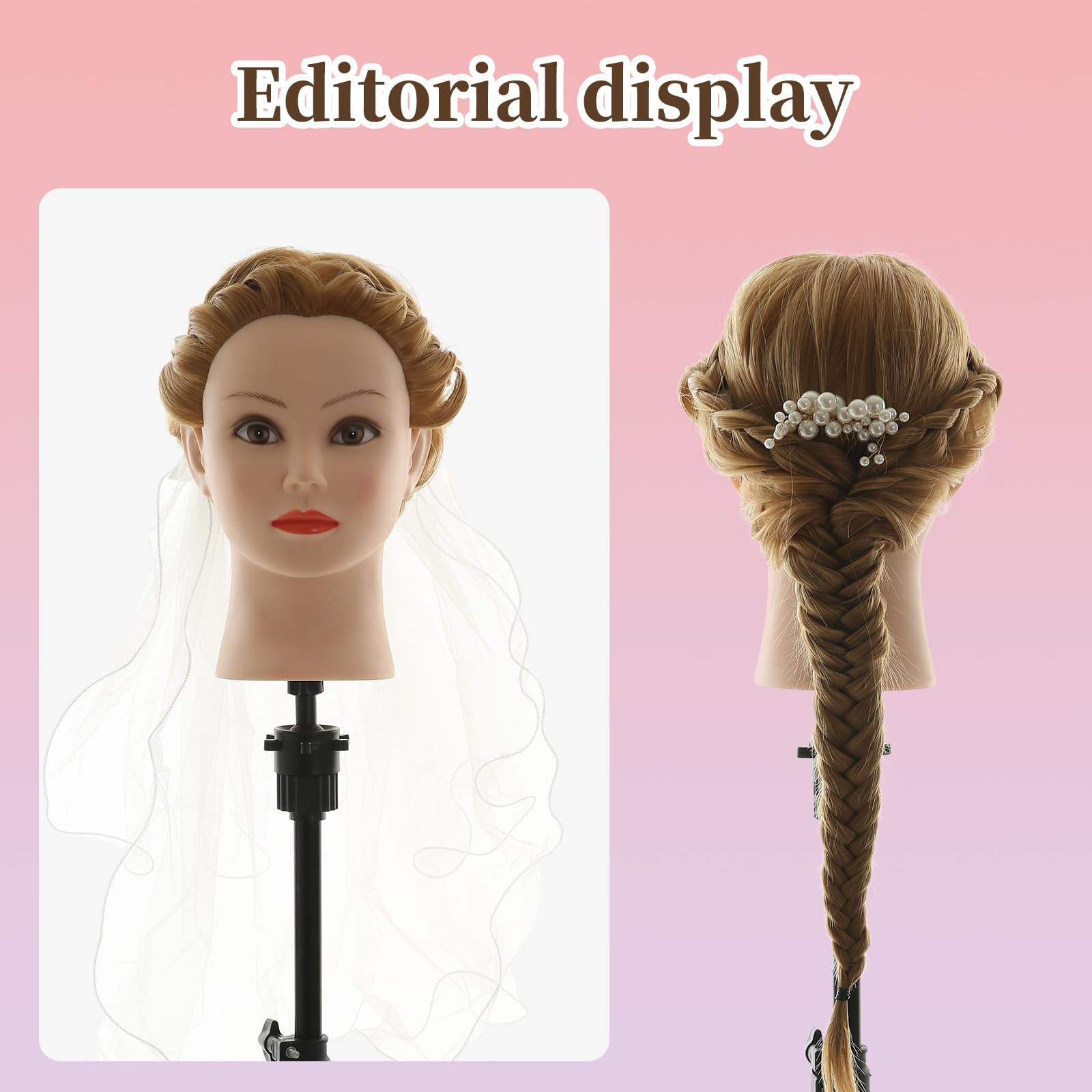 Testina Parrucchiere 26" Capelli Sintetici Morbidi Testa Acconciature Staffa Accessori