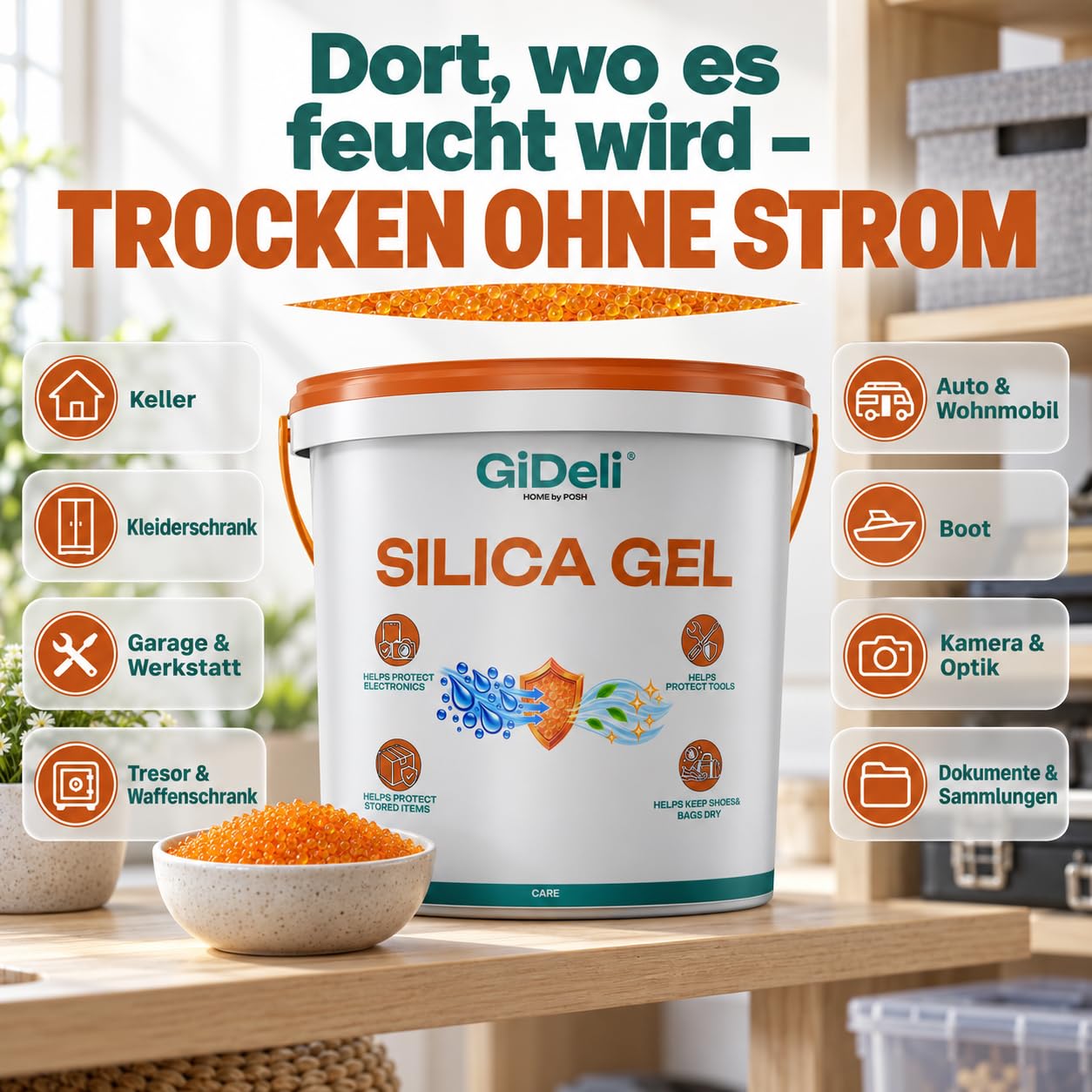 GiDeli Silica Gel Kugeln Orange, Feuchtigkeitsabsorber, 20kg