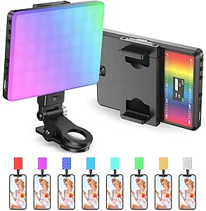 RGB Video Light,Powerextra RGB LED Camera Light with Clip 360°Full ...