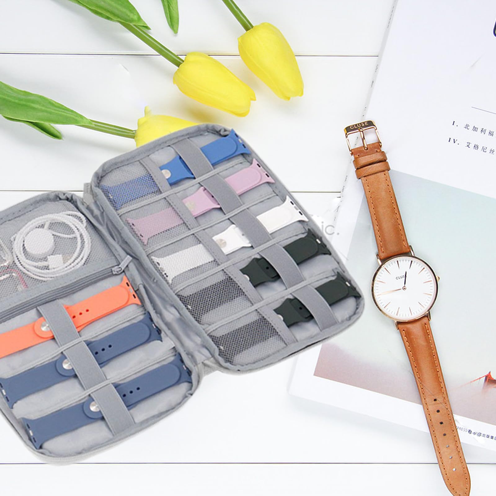 BWXXXR 2Pack Watch Bands Storage Portable Travel Watch Straps Carrying Case Wearproof Watch Band Organizer(gray and purple)