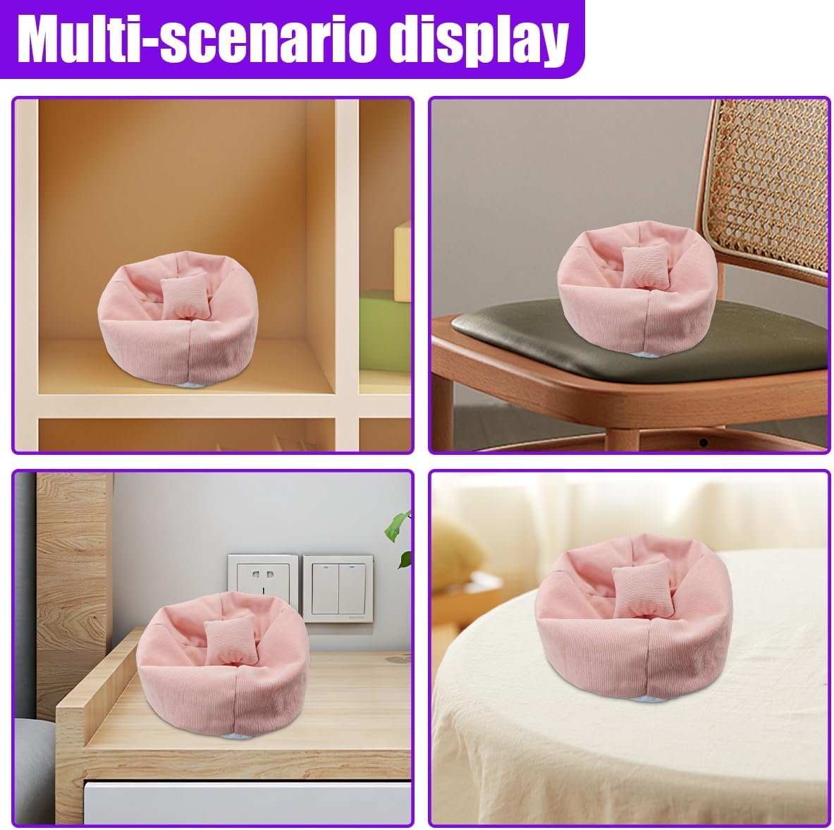 Toy Bean Bag Chair Car Dashboard Decoration, Mini Soft Automotive Lazy Sofa Ornament with Pillows, Cute Vehicle Interior Puppet Seat Accessories for Display Toy (Pink)