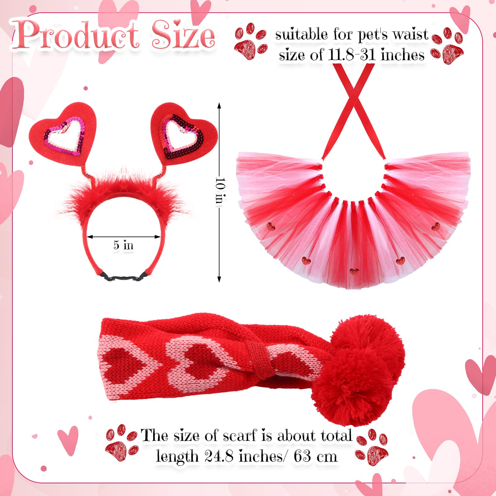 SilTriangle 3-Piece Valentines Day Dog Costume Set, Red Valentines Love Headband, Dog Tutu Dress, PET Scarf for Medium Dogs - Image 2