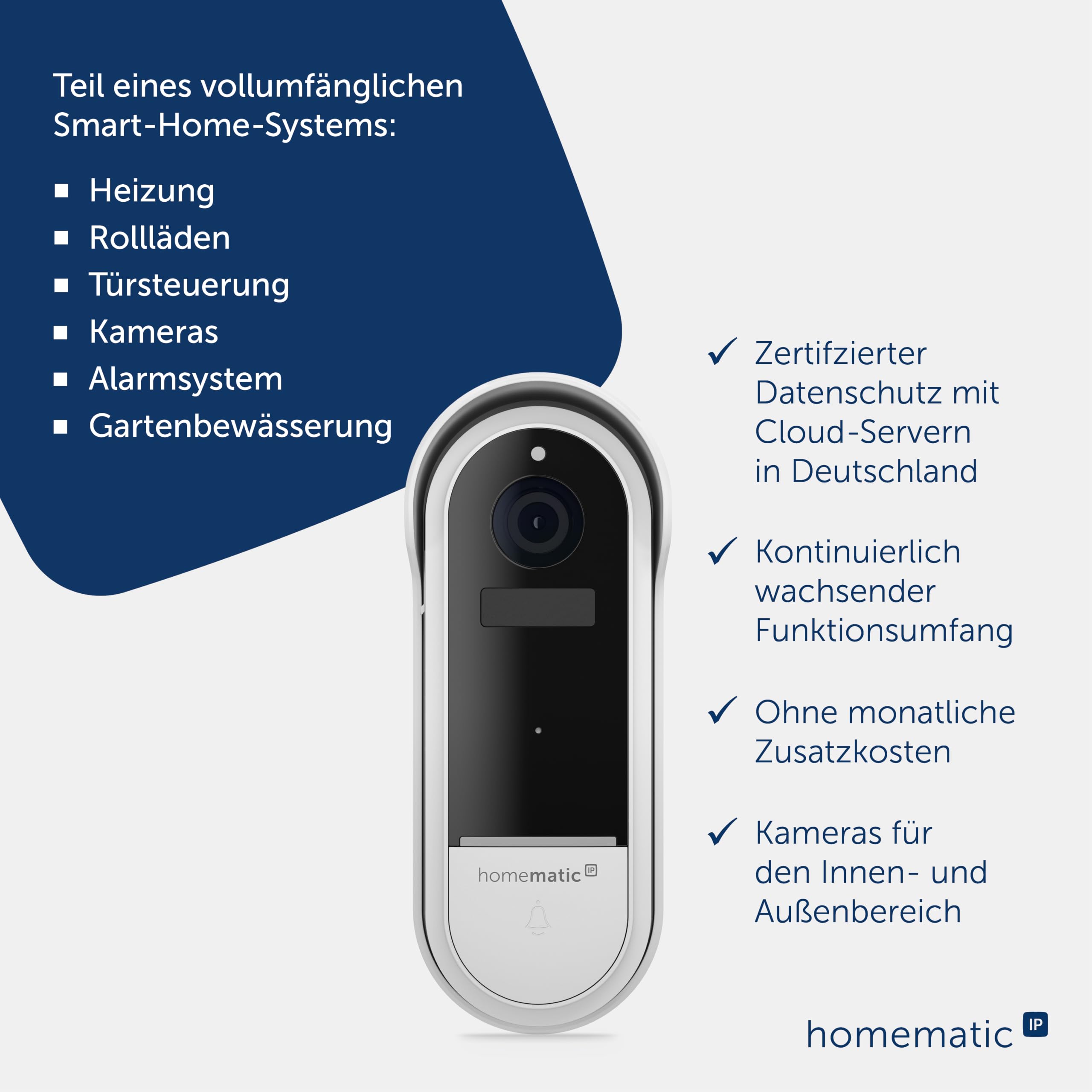 Homematic IP Video-Türklingel, Smart Home, kabellose Türklingel-Kamera mit AI Personenerkennung, Zwei-Wege-Audio, Nachtsicht, 162945A0