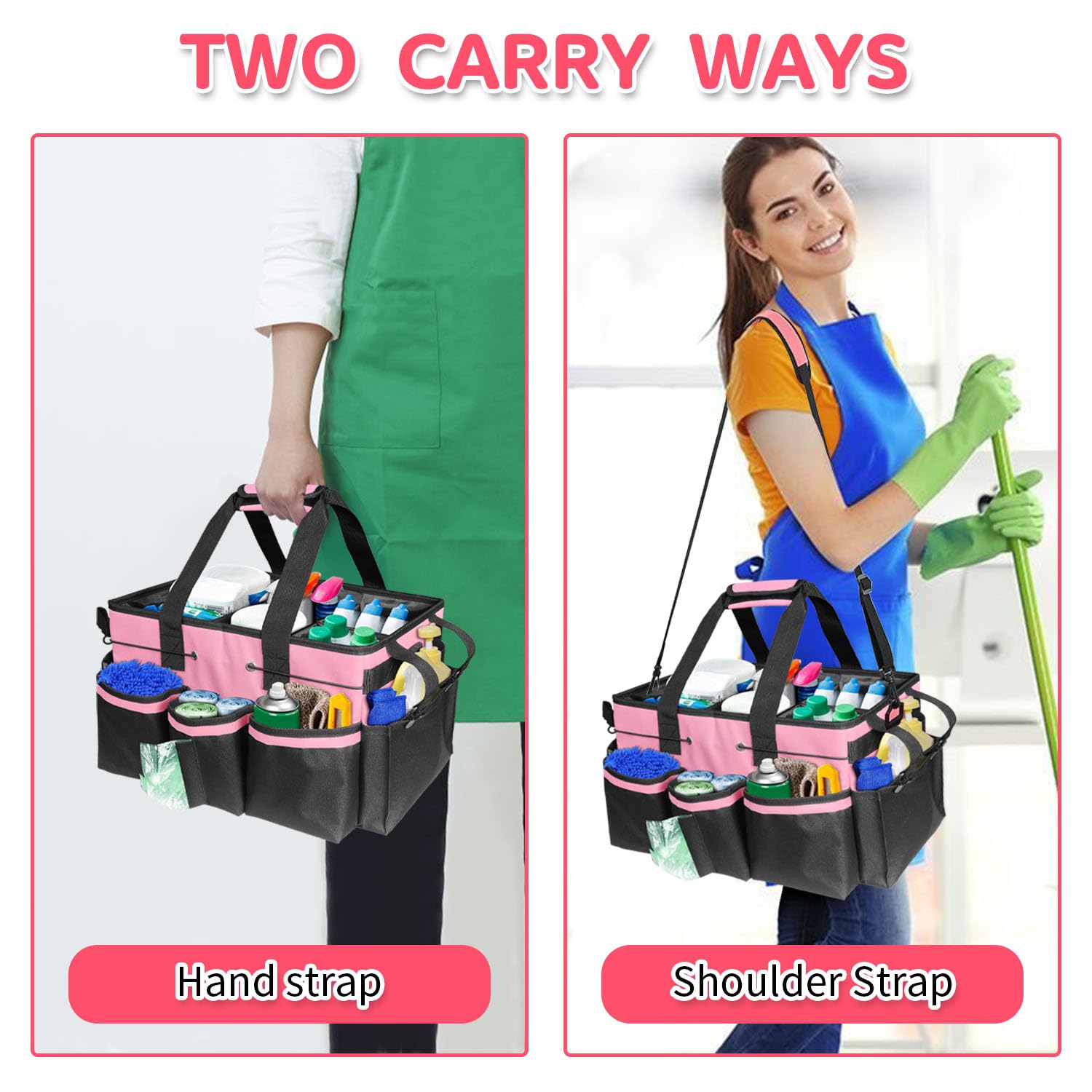 Boczif Cleaning Caddy Bag Wearable, Cleaning Caddy Supplies Organizer with Handle, Shoulder Straps & Detachable Divide - Image 4