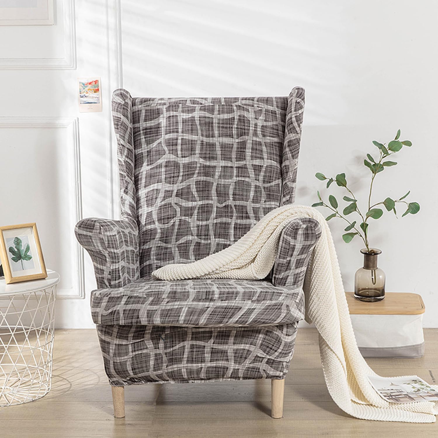 I,2 Piece, 2 Piece Wing Chair Slipcover Stretch Wing Back Chair Cover Removable Soft Non Slip Armchair Slipcover Sofa Slipcover for Living Room Bedroom Hotel Machine Washable