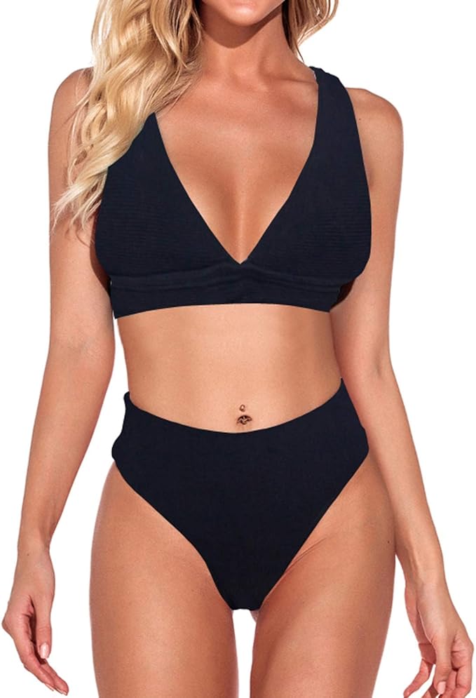 Set Costumi da Bagno Donna, Bikini Donna Brasiliana Vita Alta Push Up