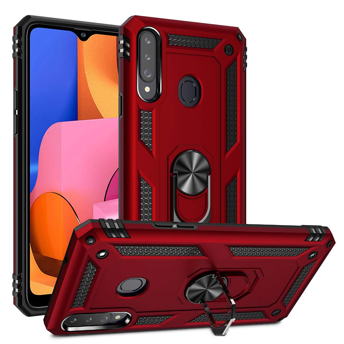 ADDIT A20s Case, Samsung Galaxy A20s Case Military Grade Protective Samsung A20s Cases Cover with Ring Car Mount Kickstand for Samsung Galaxy A20s - Red