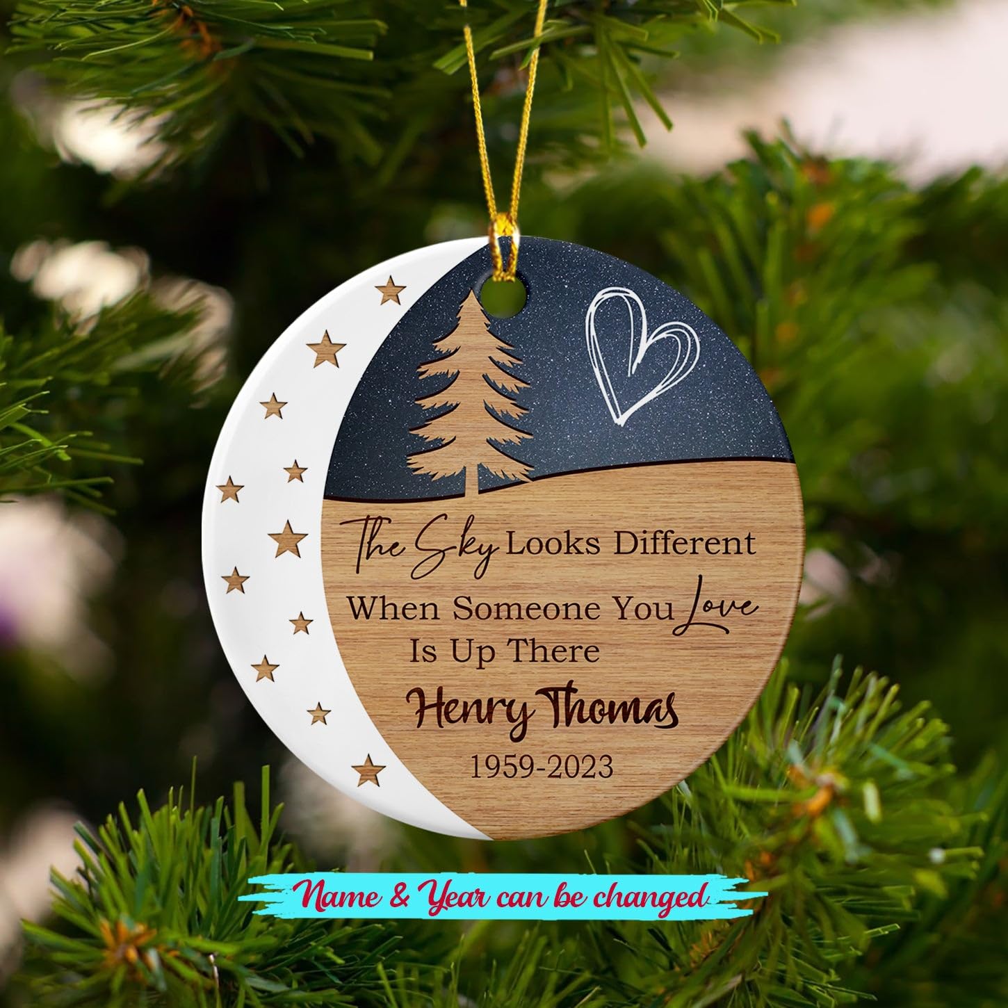 Personalized Memories Ceramic Ornament, The Sky Looks Different When Someone You Love is Up There Ornament, Custom Name & Year Remembrance Memorial Ceramic Ornament, Remembering of Loss Ornament Gift