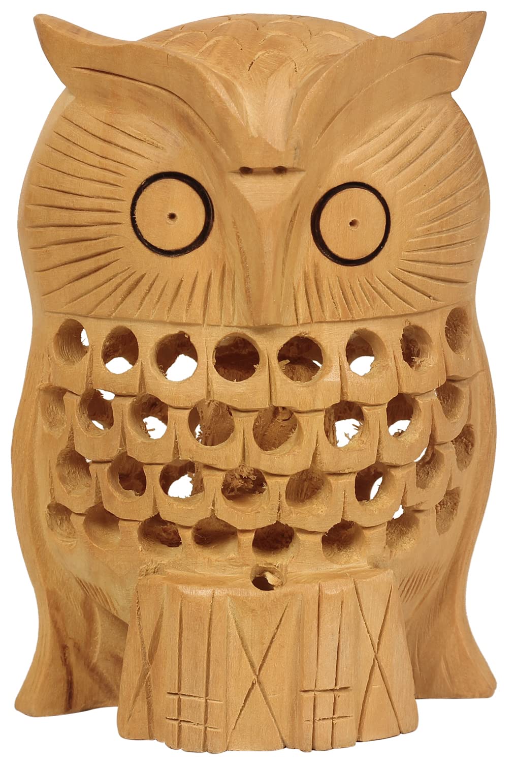 4" Inch Wood Carved Owl Statue Hand Carved Wooden Sculpture Birds, Animals Figurine for Home, Office and Table Top Decorations by ABHANDICRAFTS