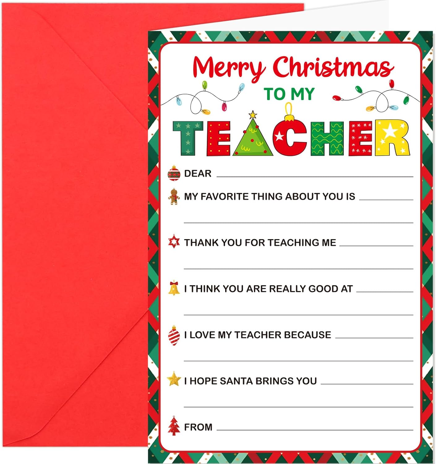 fill in the blank merry Christmas to my teacher card