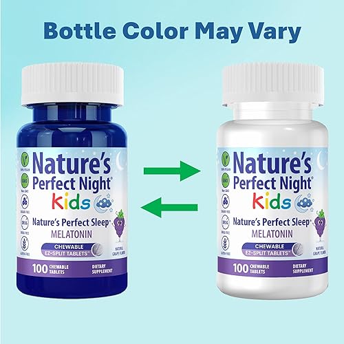 Miniatura 6 de Nature's Perfect Night Niños Melatonina para niños 1 mg 100 tabletas masticables Sabor natural de uva Sin azúcar Vegano Sin gluten Sin drogas