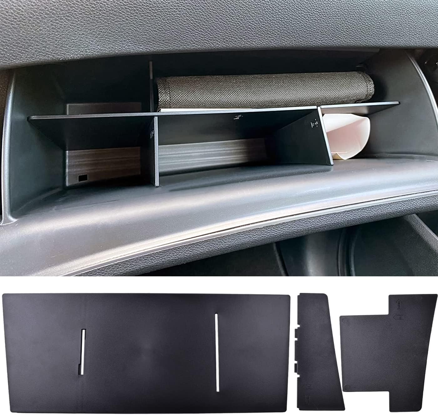 TACORBO Glove Box Organizer Compatible with Honda Pilot 2016-2022 / Ridgeline 2017-2022 2023/ Passport 2019-2022 2023 Accessories, Insert Glove Compartment Black ABS Materials
