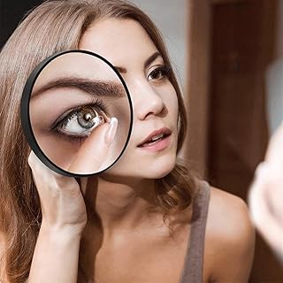 Roadoor 10X & 20X Magnifying Travel Mirror,3.5 inches Magnified Makeup Mirror with Suction Cup and Tweezers,Travel Magnifying Mirror Stick on Shower Mirror for Plucking Eyebrows Black 20X