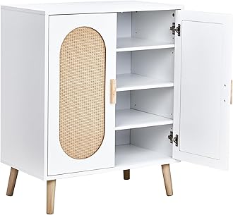 Shoe Cabinet Storage with 2 Doors, Freestanding Shoe Cabinet with Adjustable Shelves, Wooden Shoe Organizer for Entryway, Hallway, White