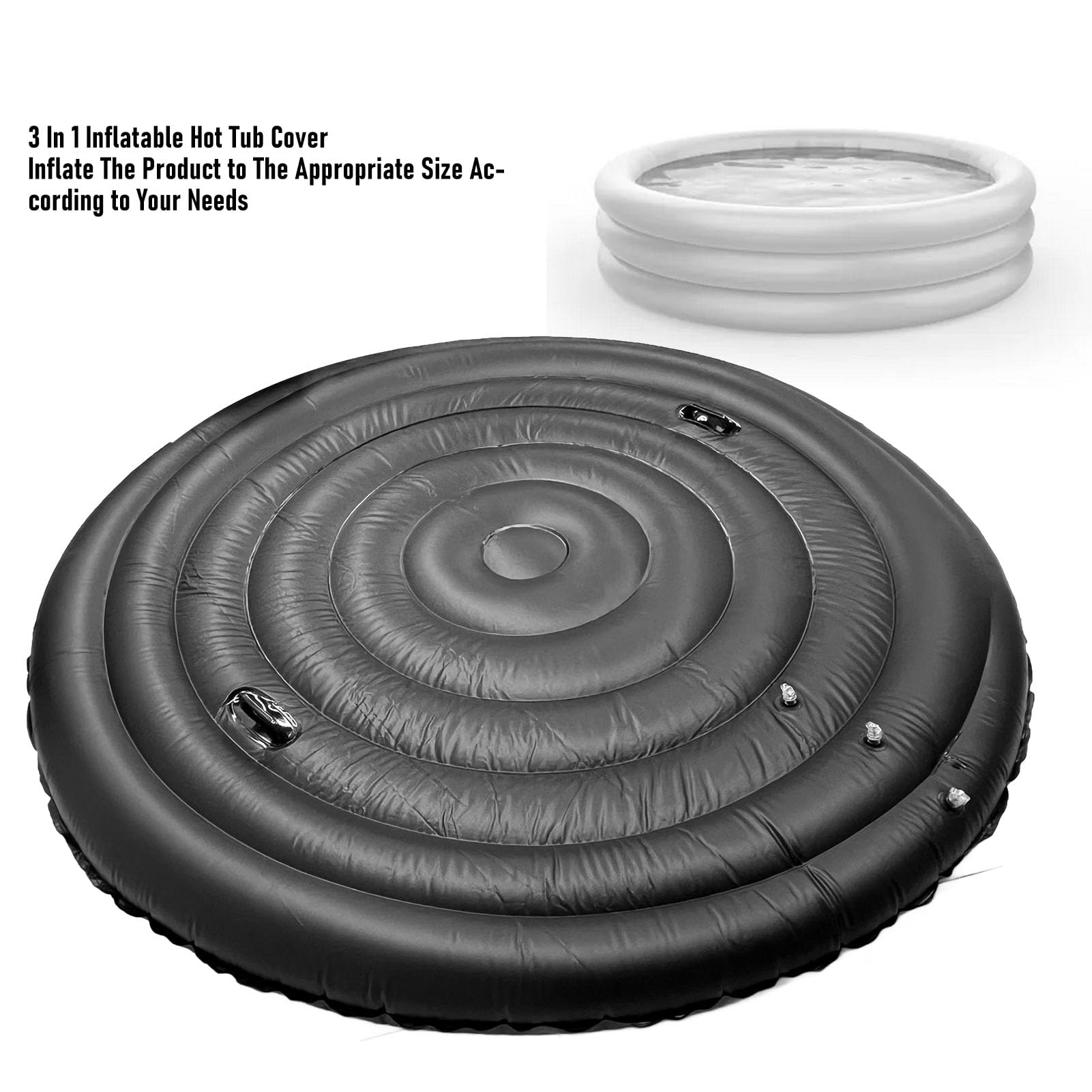 Cubierta inflable para jacuzzi, resistente a la intemperie, tapa aislada con asas, ajustable para jacuzzis y spas redondos de 128 cm, 158 cm, 180 cm, cubierta protectora para exteriores