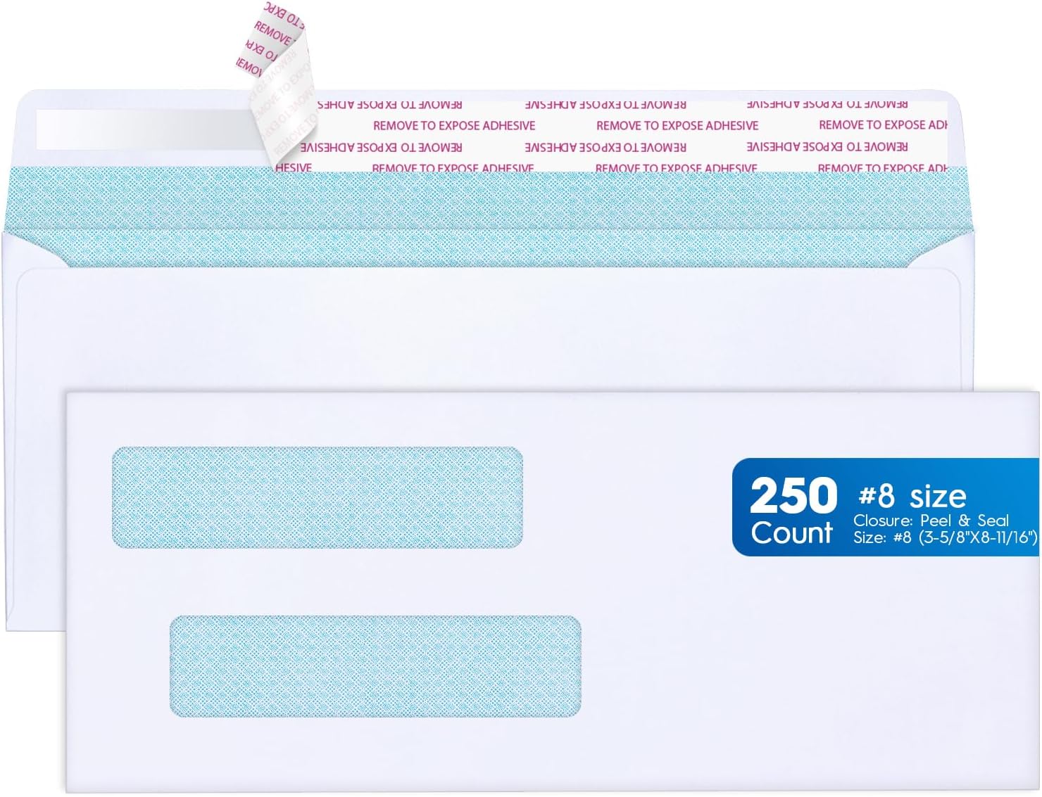 METRONIC 250 Count #8 Envelopes, Double Window Security Self Seal Check Envelopes, Envelope Letter Size 3⅝ x 8¹¹⁄₁₆", White Business Envelope - Not for Invoices