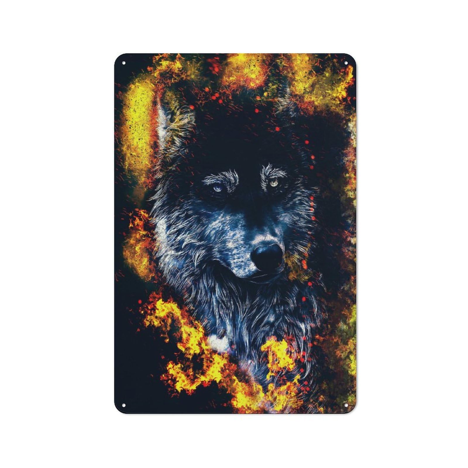 Junmoney Style-10 Metal Plaque 30X20cm With Wolf In Burn For Hallway Wall, Rustic Decor, A Metal Wall Feature For Hallways And Entrance Areas