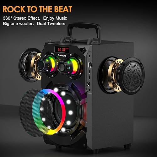 Miniatura 3 de TAMPROAD Altavoces Bluetooth portátiles con subwoofer, altavoces portátiles de 60 W para exteriores Bluetooth inalámbricos con luces de fiesta,