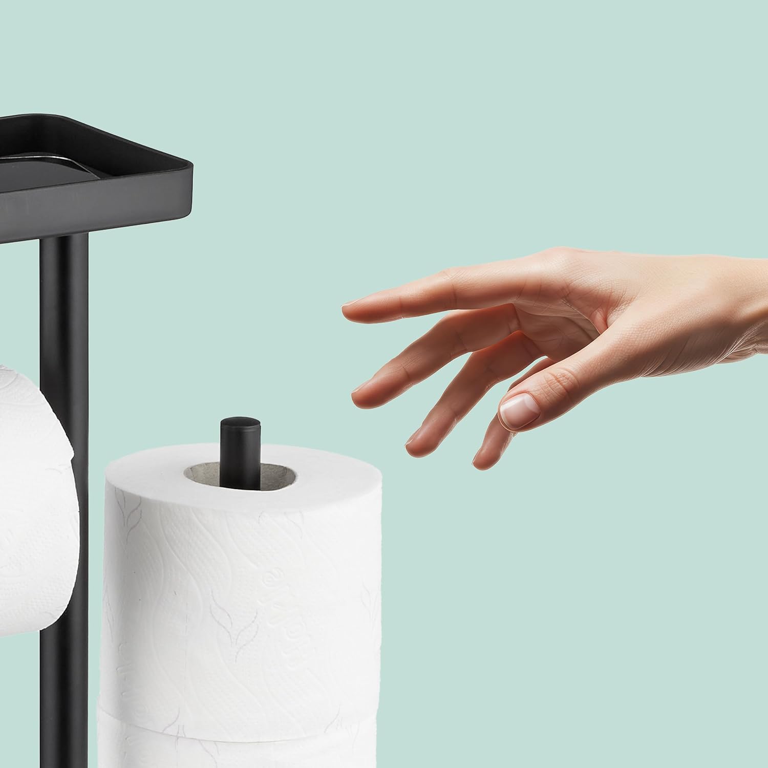 Relaxdays Toilet Set Height 65.5 x 29 x 11.5 cm Standing Toilet Paper Holder Toilet Brush Replacement Roll Holder Shelf Black