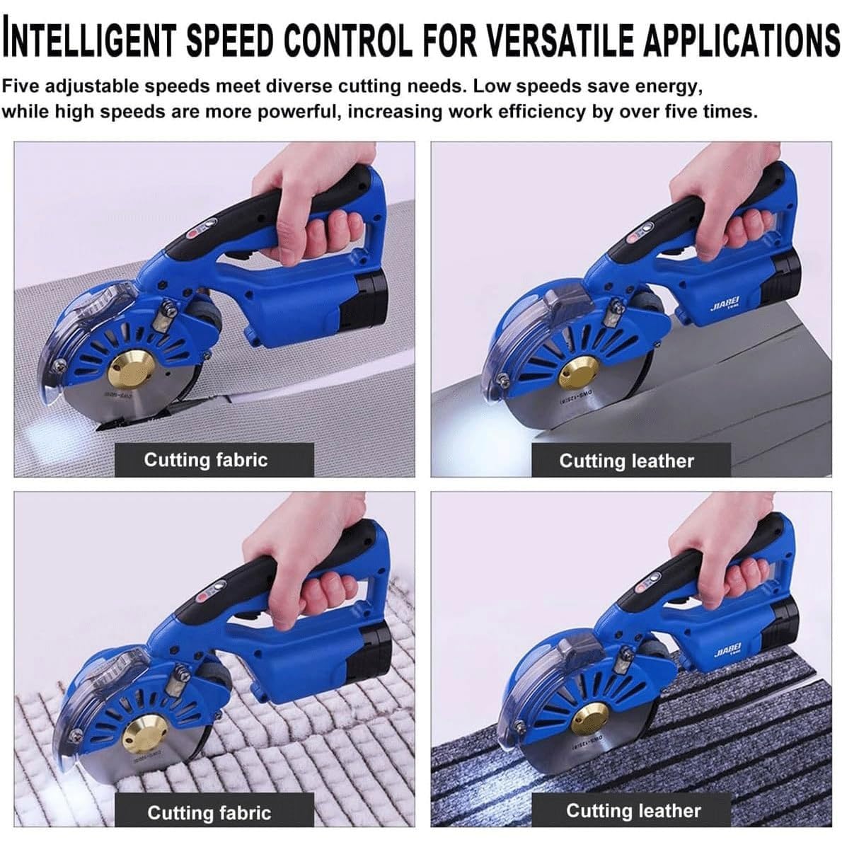Cortador de tela eléctrico,Máquina cortadora de tela rotativa inalámbrica,Tijeras de tela rotativas recargables con cuchilla y baterías de 2x2500 mAh,5 velocidades ajustables(40mm Thickness)