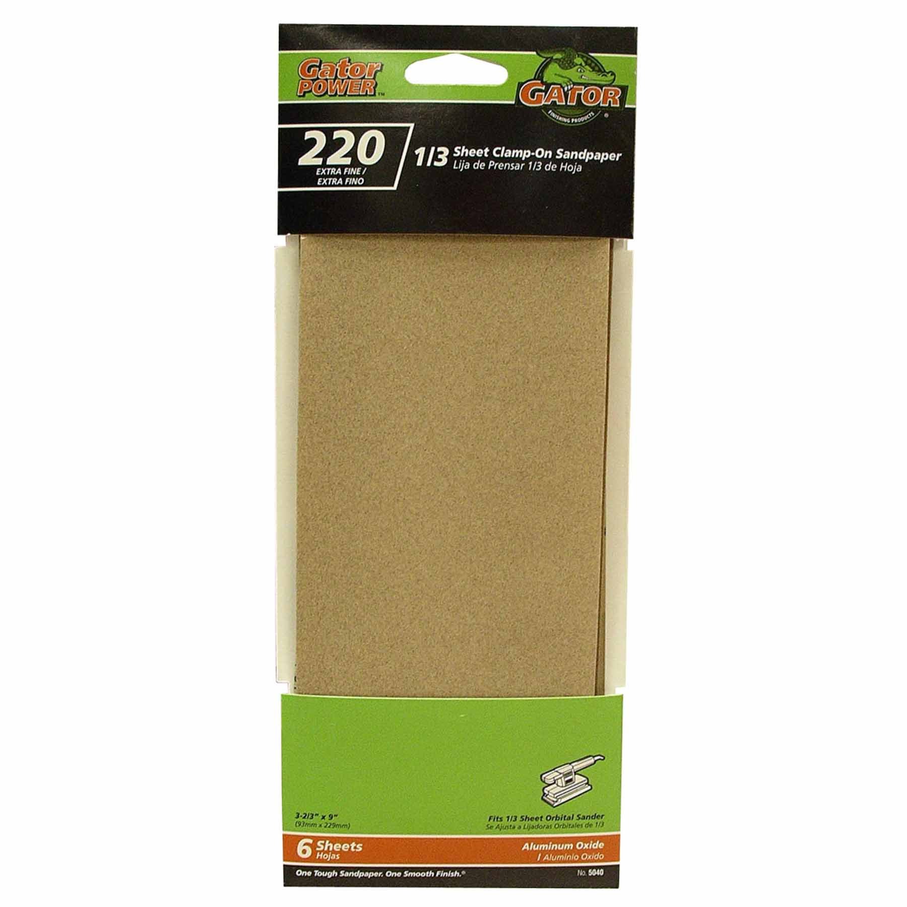 Gator Finishing 5040 220 Grit Aluminum Oxide Sanding Sheets (6 Pack), 3-2/3" x 9"