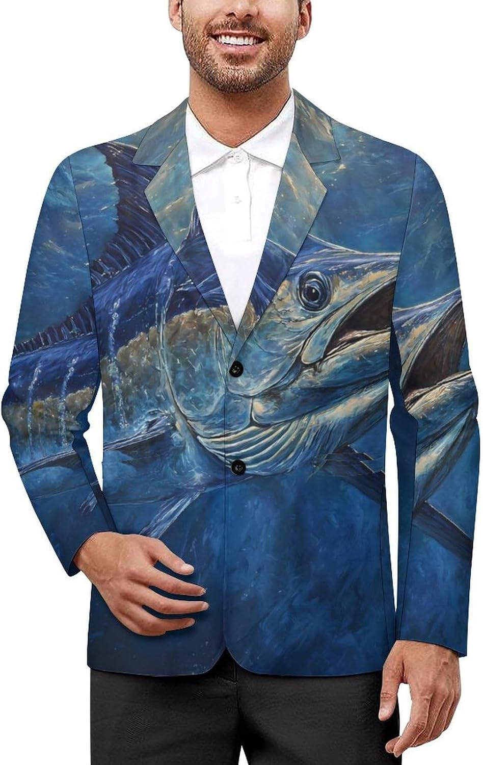 Marlin Swimming Moonlitght Classic Suits Blazer for Men Business Tuxedo Jacket