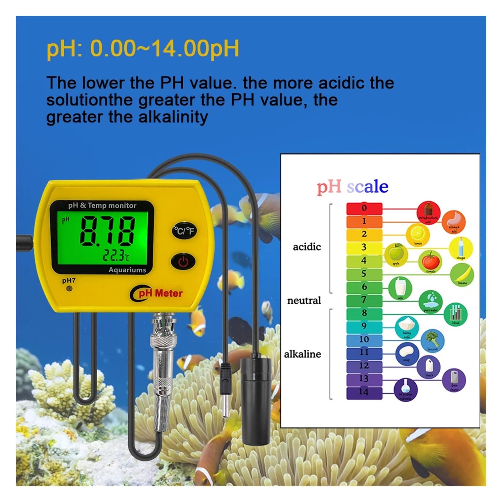 Misuratore PH con Retroilluminazione Online PH-991 Tester for Acquario Monitor Temperatura Strumento Acidimetro for Acqua della Piscina del Serbatoio Rilevamento Rapido E Preciso