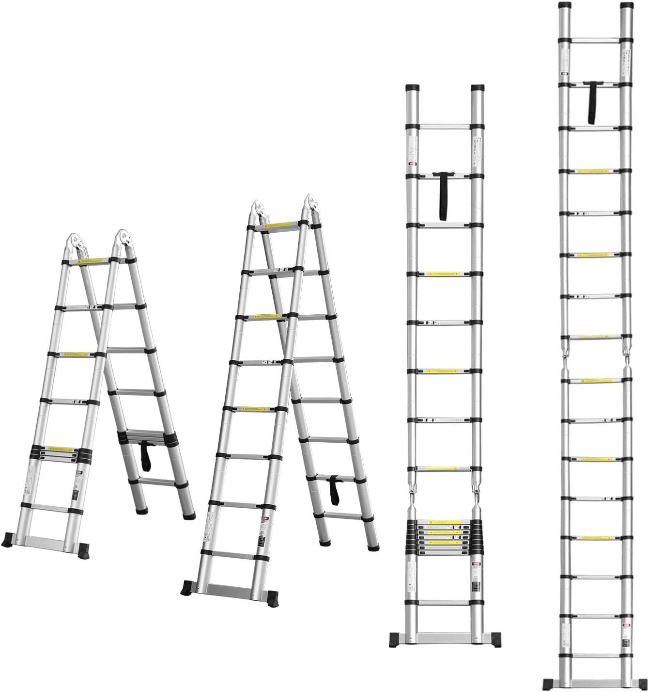 Ollieroo Portable A-Type Aluminum Telescopic Extension Ladder with Spring Loaded Locking Mechanism