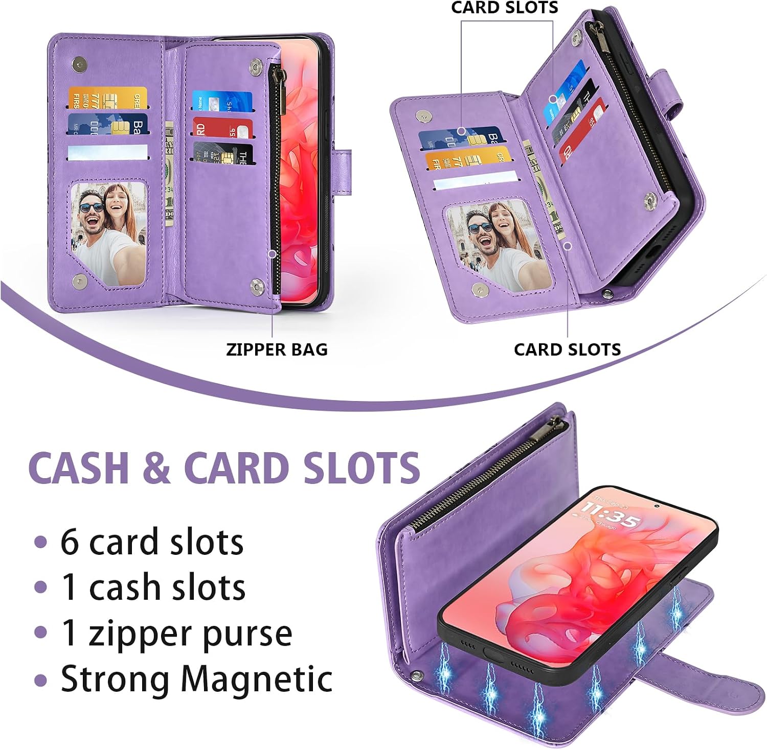 Asuwish Phone Case for Motorola Moto G Stylus 5G 2024 Zipper Wallet Magnetic Detachable Cell Cover with Tempered Glass Screen Protector Crossbody Strap Mandala Flower Card Holder G5 Women Girls Purple