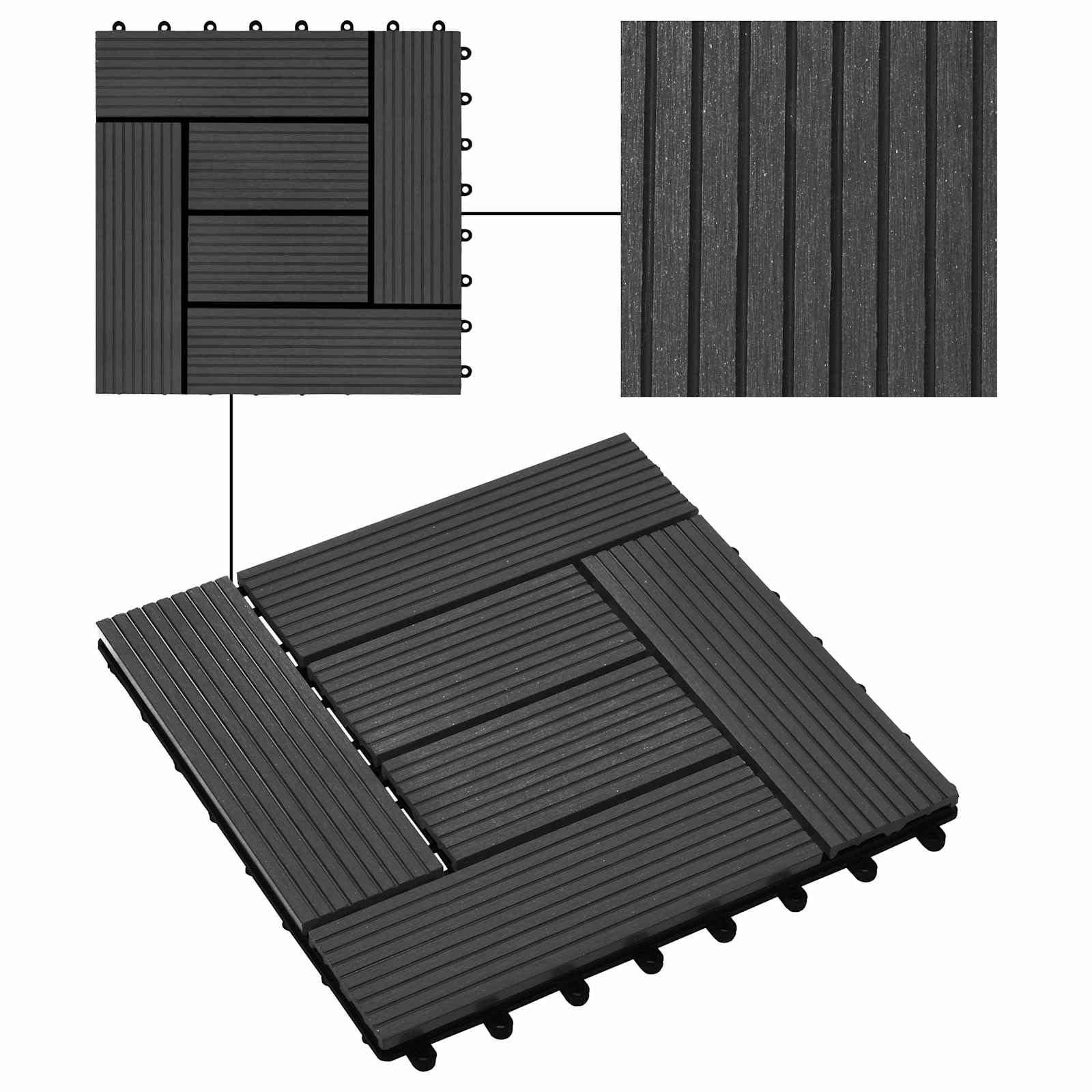 Generisch Terrassenfliese 11 STK. Schwarz 30 x 30 cm WPC,Haushaltsbedarf,9 kg-42046671