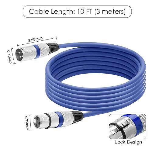 Miniatura 3 de Cables de micrófono, cable XLR, cables de micrófono XLR a XLR prémium (10 pies-1 paquete, azul)
